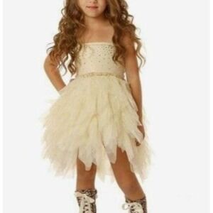 Ooh La La‎ Couture Champagne Swarovski Devin High Low Girls Dress size 8 Girls